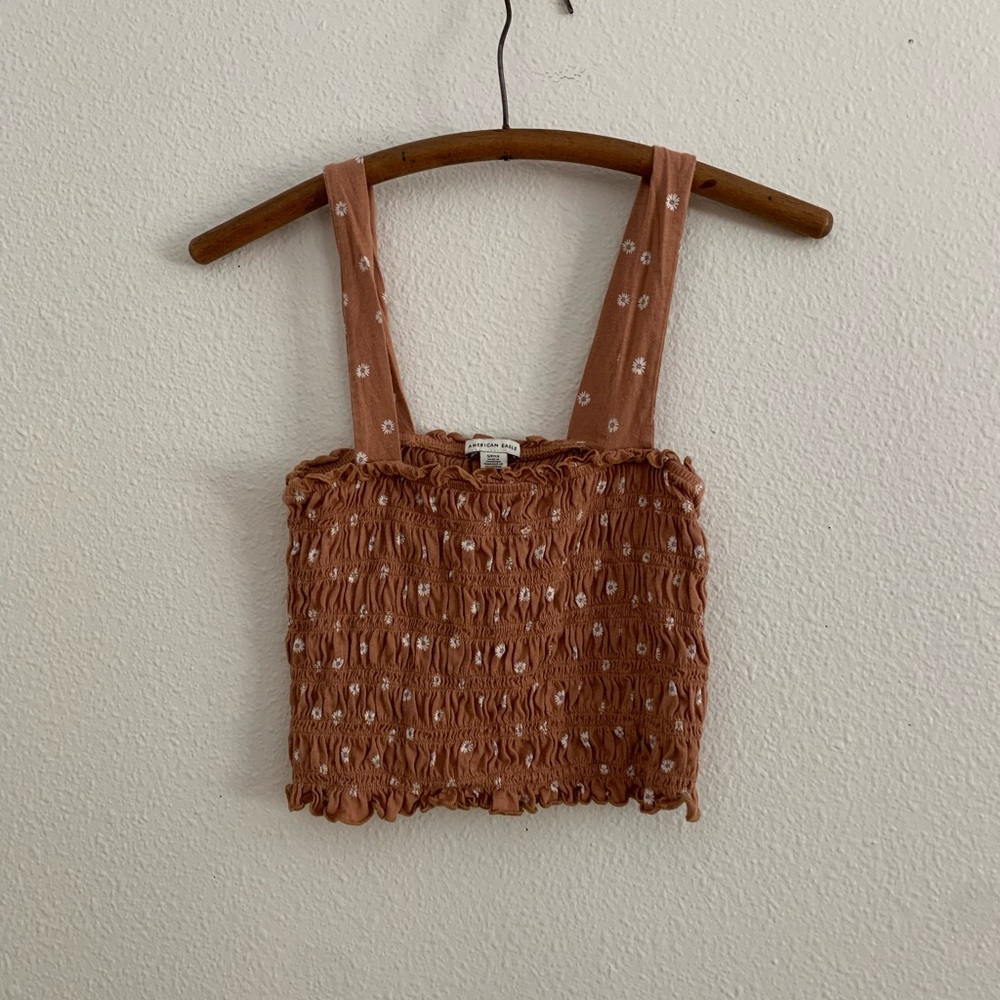 american eagle cropped smocked floral top women’s small